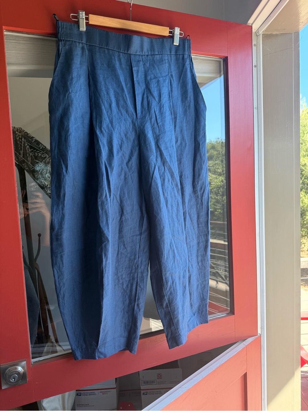 Benetton Italian Blue Linen Barrel Pants